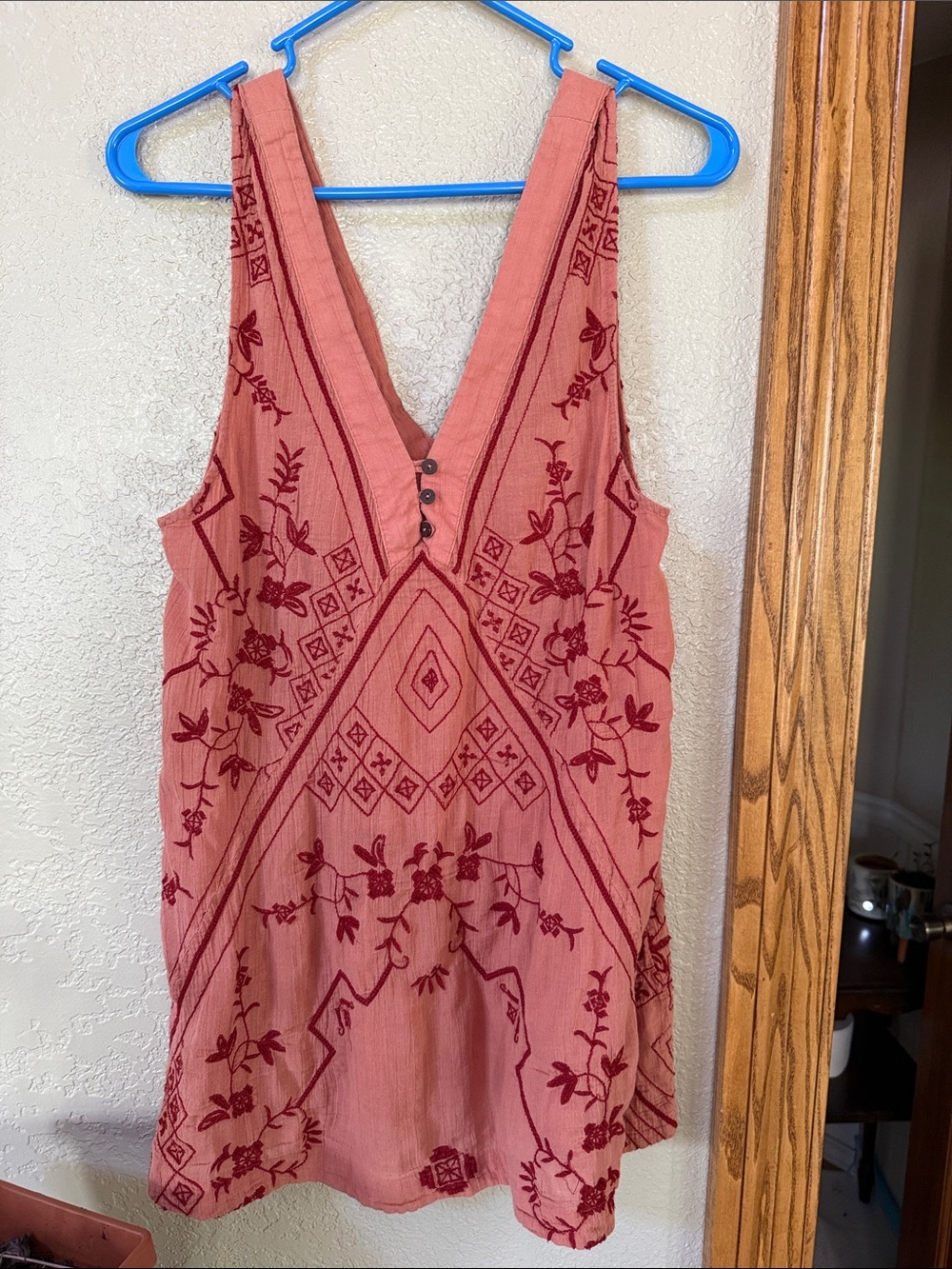 Free People Dusty Rose Embroidered Mini Dress